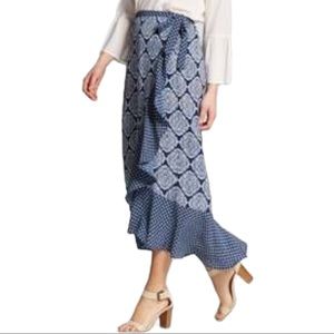 Knox Rose Blue & White Faux Wrap Midi Skirt | NWT
